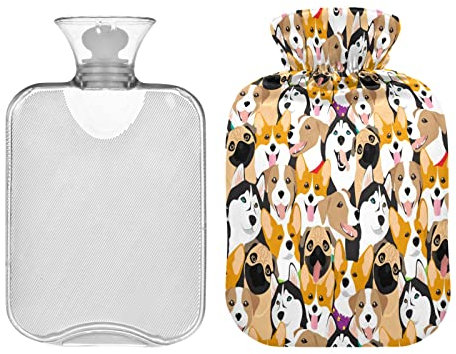 Hunde verschiedener Rassen, Wärmflasche, 1 l, Husky, Winter, Wärmflasche, weicher Plüschbezug, Handfüße, Wärmer für Kinder, Männer, Frauen
