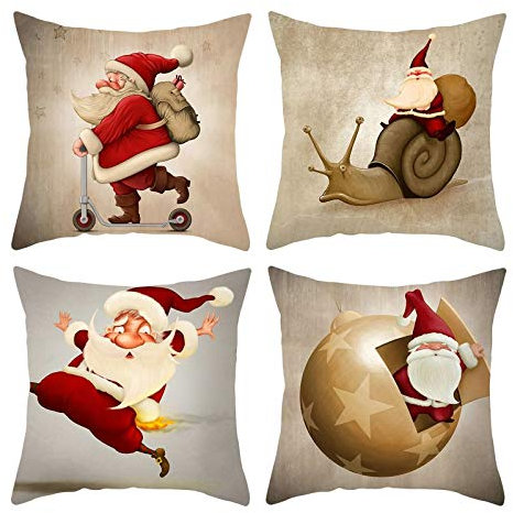 Banemi Stück 4 Kissenbezug Xmas, Kissenbezug 50X50 Modern Lumaca di Babbo Natale für Weihnachtsdekoration