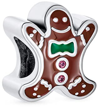 Ferien Fun Christmas Cookie Lebkuchen Mann Charme Bead Für Frauen Teenager Braunen Emaille .925 Sterling Silber Fits European Bracelet