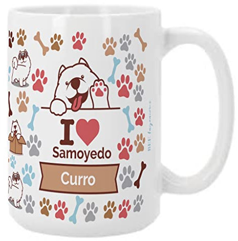 Bee Ingenious Taza Samoyedo personalizada con nombre.Taza desayuno XL de 443 ml.Taza perros personalizada con nombre. Regalo amigas.Tazas razas de perros.Tazas originales para regalar.(Samoyedo)