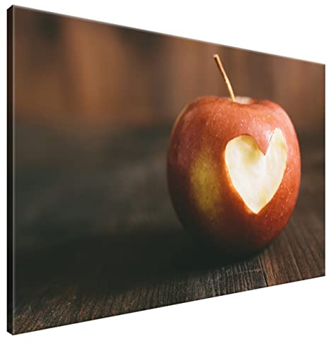 Estika Leinwand bilder - Apfel mit Herz - 120x80 cm, 1 teilige kunstdruck - Wandbilder wohnzimmer, schlafzimmer, Moderne wanddeko, Bild auf leinwand - Küche, Restaurant bilder - 2226A_1B
