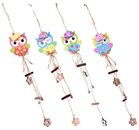 Gogogmee 4 Stück Eulenglocke Hängend Ostern Hängendes Windspiel Tierwindglocken Aus Holz Windspiel Auto Anhänger Fengshui-windspiele Osterbaumschmuck Windglockeneulen Draussen Metall Eier