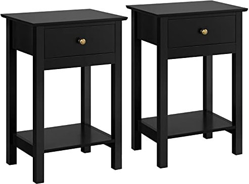 Yaheetech Black Bedside Tables, 2pcs Nightstand Cabinets with Storage Drawer and Open Shelf, Wooden Sofa Side Table for Living Room/Bedroom/Small Space, 30 x 40 x 61cm