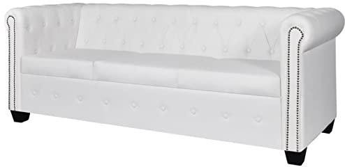 Keketa Chesterfield Sofa 3-Sitzer Sofagarnitur Couchgarnitur Sofa Couch für Wohnzimmer Sofa Wohnzimmer Lounge Rückenlehnensofa Kunstleder Weiß