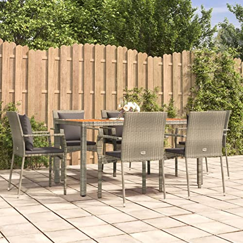 Yolola 7-TLG gartenmöbel essgruppe Rattan Garten sitzgruppe 6 Personen gartenmöbel Set 6 stühle mit Tisch Balkon möbel terrassenmöbel gartenlounge Set Gartengarnitur-7-tlg-5