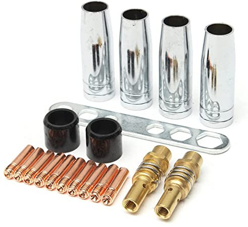 Trintion Verschleissteile Set 19Stk MB15/150 0,8mm Schweißbrenner Verschleißteile MIG/MAG Ersatzteile Schweißgerät Schweißbrenner Zubehör Gasdüse Düsenstock Stromdüse Isolator Werkzeug