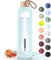 Wessper Bouteille d'eau en Verre 1L, Gourde Reutilisable, en Borosilicate, Avec Marqueur de Temps de Motivation, Couvercle en bambou, En silicone, pour Enfant et Adultes, Sport, Camping – Bleu Clair