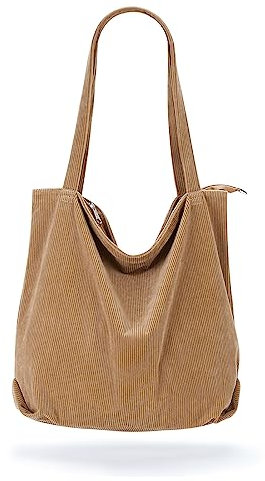 AioTio Borsa Donna Tracolla Grande, Borsa Mare Donna, Borsa Bimba Casual, Tote Bag in Velluto a Coste Ultraleggera per Shopper(Khaki)