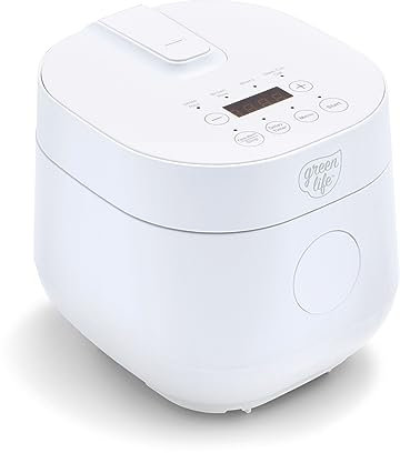 GreenLife PFAS-Free, 4-Cup Rice Beans Oats and Grains Cooker, Healthy Ceramic Nonstick, Easy to Use Automatic Presets, Dishwasher Safe Parts, White