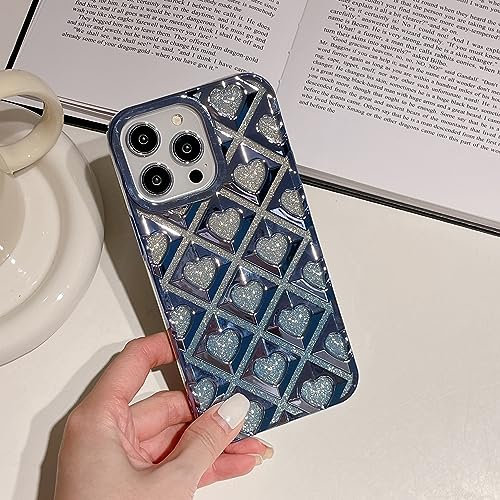 SLTAWDNSD Compatible with iPhone 13 Pro Max 6.7Inch Case for Women Girls with Glitter Bling Hollow Heart Design Soft TPU Slim Shockproof Anti-Slip Protective Cover for iPhone 13 Pro Max(Blue)