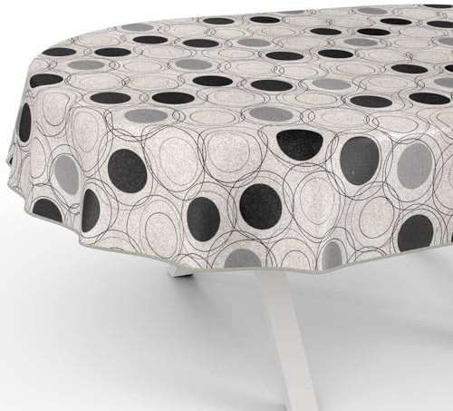 Tischdecke aus Stoff Textil abwaschbar Tischwäsche Tischtuch Baumwolle Polyester Circles Grey Oval 180x140cm In-/Outdoor Tischdecke