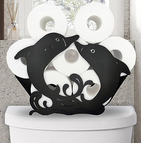 Papierhalter aus Metall, Tiere, lustig, schwarzer Delfin, für Innenbereich, Badezimmer, Küche, Wandmontage, Toilettenpapier-Aufbewahrung, passend für 8 Rollen, praktisch und praktisch