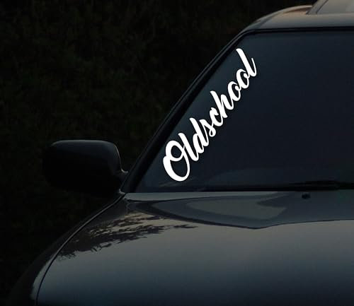 Aufkleber fürs Auto | Oldschool | Oldtimer Altes Auto Aufkleber fürs Auto Heckscheibenaufkleber Oilslick Fahrzeugfolie Decal Vinyl Shocker Tattoo (weiß glanz)