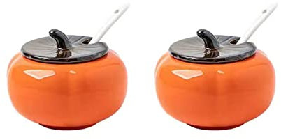 Pot à sucre en céramique, Pot à sel, Sucrier Orange avec Couvercle, Pot de Stockage de Sucre en Forme de Tomate de 220 ML (7,8 Oz), Pot à Sucre, Pot à épices for récipient à Sucre, for Bar à café, Res