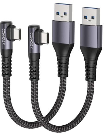 CONMDEX 10Gbit/s Daten USB C Ladekabel Winkel 30cm 2Pack USB 3.1 Gen 2 Typ C Android Auto 3,1A QC3.0 USB A auf C Kompatibel mit iPhone 17/16 Pro Samsung Note20 Galaxy S25/S24/S23 Pixel 10/9 OnePlus13