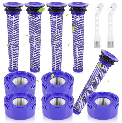 AMZJMT Filtre pour dyson V8,Filtre 12 pièces pour aspirateur Dyson V7 V8,5 Post-filtres HEPA et 5 Pré-filtres,2 brosses de nettoyage,Filtre de remplacement pour aspirateur # 965661-01 et 967478-01