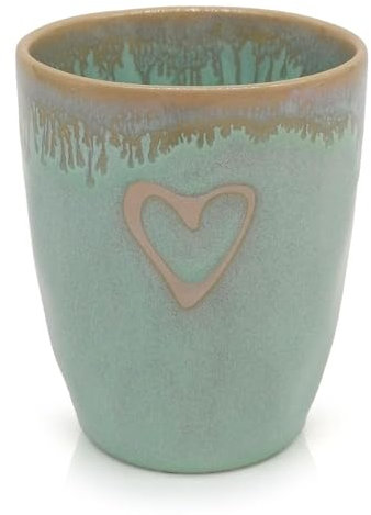Mea-Living STONEWARE Becher türkis Herz, handgemachtes Steingut, 280 ml, wunderschönes handmade Geschirr