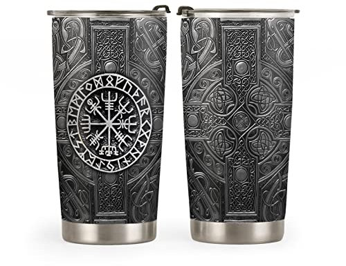 177 Thermobecher Edelstahl Mit Strohhalm Und Deckel, Vegvisir-Wikinger-Symbol Gedruckt Wiederverwendbar Kaffeebecher To Go Kaffeebecher To Go Aus Edelstahl Für Outdoor Frauen 20Oz
