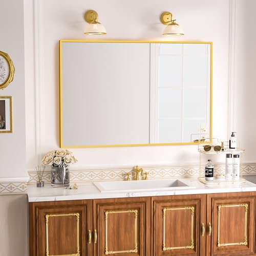 antok Dekorative Wandspiegel Gold 60x90cm Rechteckiger Spiegel Wandspiegel mit Metall Rahmen für Badezimmer, Waschräume, Schlafzimmer