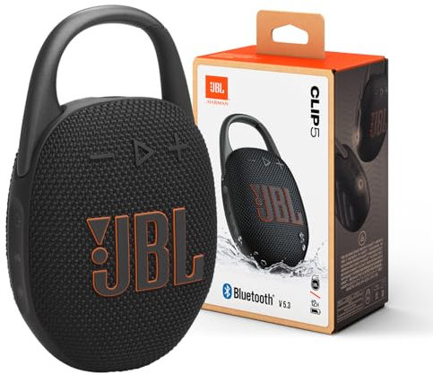 JBL Clip 5 - Ultra-Portable, Waterproof & Dustproof Bluetooth Speaker, Big Pro Sound with punchy bass, Integrated carabiner, Up to 12 Hours of Play, Made in part with recycled materials (Black)