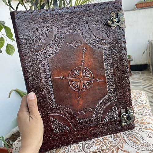 Classeur à Anneaux Personnalisé en Cuir, Portefeuille Homme, 3 Anneaux de 2,5 cm, Organiseur de Dossiers en Cuir Boussole Personnalisé