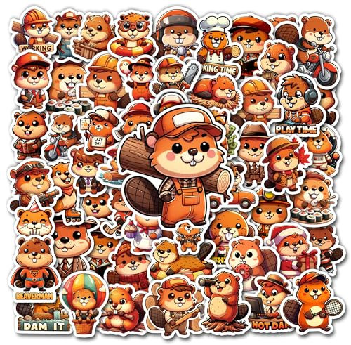 BIGZORO Biber-Aufkleber, bedruckt, cooles Tier-Cartoon, wasserdicht, Vinyl-Aufkleber, niedlich, bunt, für Kinder, Erwachsene, Jungen, Mädchen, Etiketten, Dekoration, Laptop, Handyhülle,