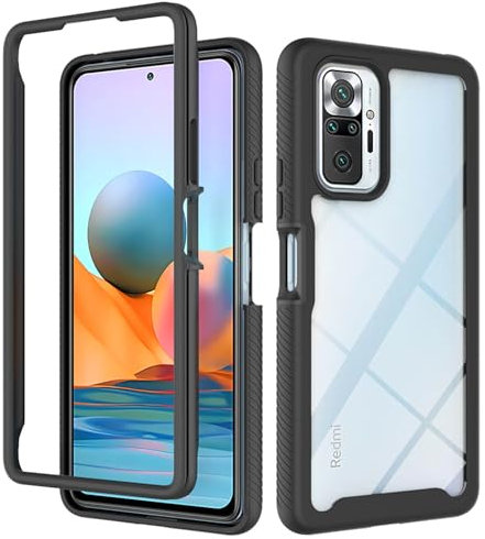 ILING Funda para Xiaomi Redmi Note 10 Pro 4G, Ultradelgado Transparente Antigolpes Carcasa con Protector de Pantalla Incorporado, Dura PC + Silicona TPU Bumper Cubierta (Negro)