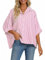 Vrtige Chemisier décontracté à rayures avec col en V et manches mi-longues pour femme, rose, XX-Large