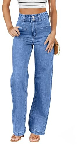 Sidefeel Women's Wide Leg Jeans High Waisted Straight Leg Stretchy Jeans Tummy Control Trendy Loose Ankle Denim Pants Sky Blue Size 8