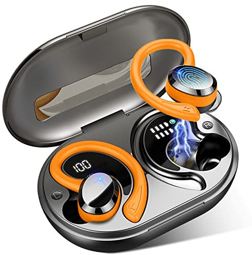 Bluetooth Kopfhörer Kabellos Sport, Wireless Earbuds mit Hi-Fi Stereo, Noise Cancelling Mic, In Ear Ohrhörer mit Bügel, USB-C Schnellaufladung, LED Ladebox, IP7 Wasserdicht Headphones für Android iOS