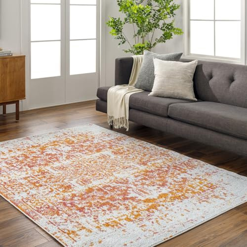 Livabliss Syracusa Vintage Rug - Area Rugs Living Room 140x200 cm, Dining Floor, Kitchen, Traditional Multicoloured Boho Style, Easy Care Pile, Bohemian Large Rug, Burnt Orange, Beige and Pink