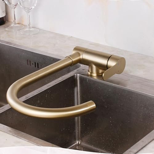 XJTNLB Kitchen Tap Foldable Brushed Gold Folding Kitchen Tap with Rotation Spout Single Lever Kitchen Mixer Taps-B