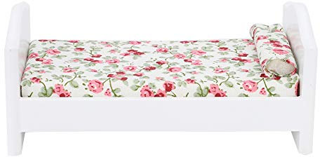 Mini-Puppenhaus-Simulationsbett, Bedrucktes Bettmodell-Ornament aus Holz Im Taschenformat 1:12 mit Exquisiter Verarbeitung für 1/12 Puppenhaus und Puppen, Hergestellt aus (Bett)