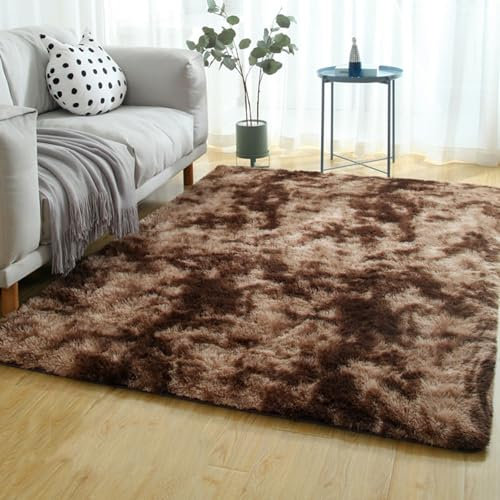 XUEDNGM Waschbarer Shaggy Teppich 80 x 220 cm Flauschig, Weich, Pflegeleicht, Anti-Rutsch, Hochflor für Wohnzimmer, Schlafzimmer, Braun