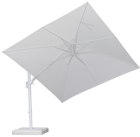 PURPLE LEAF Parasol Déporté Pivotant 2,7 x 3,6 m Rectangulaire, Parasol De Jardin Extérieur Blanc en Aluminium, Incliné des deux côtés et Rotation à 360°, Toile UPF 50+, Blanc