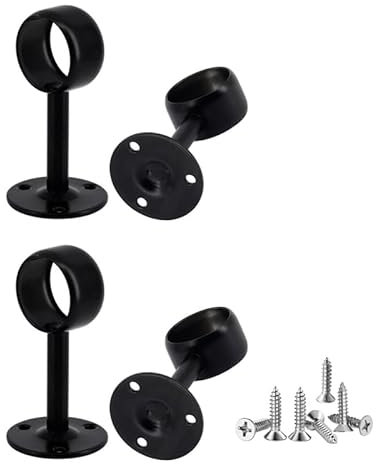 4 soportes de barra de cortina de techo de acero inoxidable negro para montaje en pared para armario de baño, 16 mm