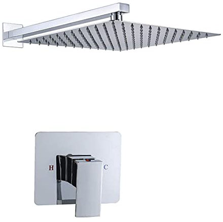 UHJKLA Duschset mit Thermostat aus Edelstahl, Duschsystem mit verdecktem Ventil und Auslass Oben am Kopf, Regenduschen-Set Chrom ohne Wasserhahn für Badezimm