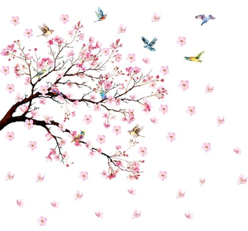 milaosk 2 Stickers Mural Rose Autocollants Mural Fleur Sticker Mural Autocollant Oiseau Branche de Fleurs Décoration Autocollant Muraux Murale de Fond de Maison pour Chambre Salon Chambre Enfants