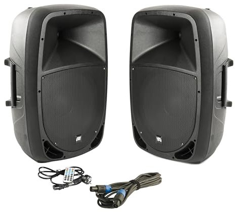 MUSIC STORE Aktives Lautsprecher Set, 15 Topteil, 250W RMS, 700W Peak, 116dB SPL, Integrierter Mixer, Bluetooth, 740x480x395mm