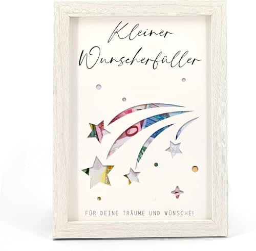 HSDSH Kleiner Wunscherfüller Geldgeschenk Bilderrahmen, Geldgeschenke Geburtstag Verpackung, Wunscherfüller Geschenkidee für Weihnachten Geburtstag Hochzeit Konfirmation Kommunion Reisen