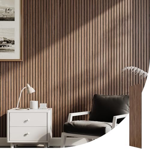 INMOZATA Acoustic Wall Panel Wood, Wood Slats Wall Panelling, 3D Wall Panels for Decorative&Sound Absorbing Acoustic Panels 2400x600mm,Walnut