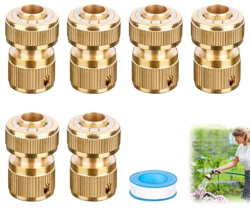 6 Pièces Connecteur de Robinet de Jardin en Laiton, 1/2 Connecteur de Tuyau D'arrosage, Connecteur Rapide de Tuyau en Laiton, Connecteur de Robinet de Tuyau de Jardin pour Jardinage