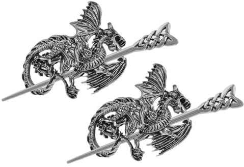 minkissy 2Pcs Viking Dragon Haken Clips Vintage Punk Gothic Hair Stick Antike Silbermetallhaarstifte Haartestell Stäbchen Retro Haarzubehör Für Männer Damen Modeschmuck