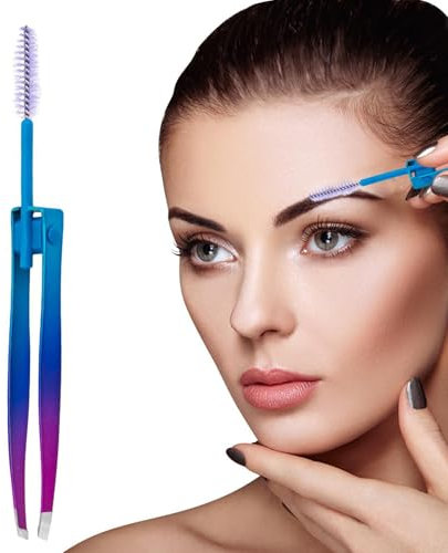 Eyebrow Plucker Pinzetten, Haarentfernung Pinzetten | 2 in 1 Edelstahl -Augenbrauenclip mit Pinsel,Wiederverwendbares Haarpfeilwerkzeug, falscher Wimpern Applikator, Pflegewerkzeug für