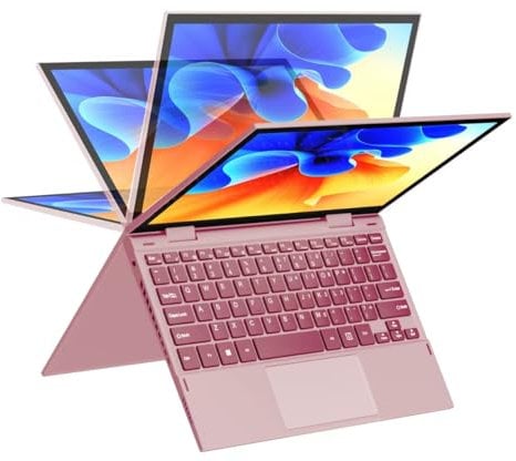 Yoga 10,95'' 2-in-1 Pink Mini-Laptop mit Touchscreen,FHD-Display,Intel 12 Gen N95 CPU (bis zu 3,4 GHz),16 GB DDR5 RAM,512 GB NVMe SSD,360° drehbares Design,Type-C,BT,Wi-Fi,Hintergrundbeleuch (16+1TB)