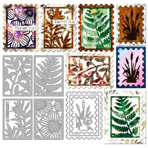MAYJOYDIY Metall Stanzformen Mit Pflanzen Farnen Blättern Blumen Schilf Rahmen Stanzformen Vorlagen Stempel THANK YOU Präge Stanzschablone Für Karten DIY Scrapbooking Basteln Papier Album Dekoration