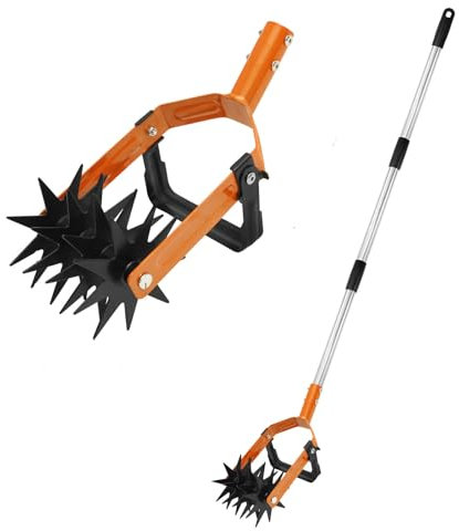 Sutowe Rotary Cultivator Tiller Adjustable Handle 2-in-1 Garden Weeder and Crumbler Soil Cultivator Tool Hand Rotary Lawn Tiller for Loosing and Mixing Soil