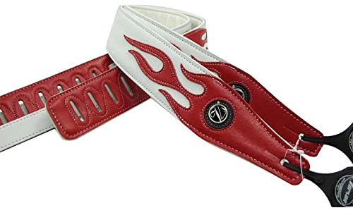 ADIYA Flame Guitar Strap PU Leather Soft Comfortable Double Strap for All Kinds of Guitars|Bass|Banjo|Mandolin, Adjustable Length (White Red Flame)