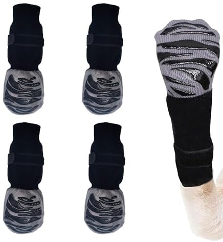 OYIWINMI 4 Stück Pfotenschutz Hund Robuste Anti，Schützende Hundesocken,Anti-Slip Dog Paw Protector Bottom Rubber Sole Dog Boots with Adjustable Straps for Indoor Outdoor Wear (M)