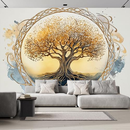 DLERFLOVR Papier Peint Panoramique Arbre Lumineux, Matériel de Soie, Papier Peint 3D Géant Style Bohème Pour Salon Chambre Décoration Murale 350x250cm